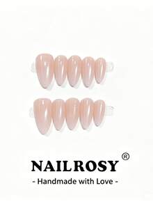 nailrosy 10件組手工美甲貼片，中長杏仁形，杏色與奶油白，法式美甲用品，海灘必備假指甲貼，美甲工具，可愛短款假指甲，壓克力水鑽裝飾，適合派對、舞蹈、生日禮物與婚禮，返校季學院風、婚禮、畢業舞會、Y2K柔和復古 - 粉色 - 查看 10