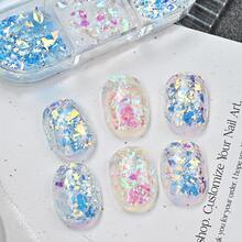 6格幻彩歐泊美甲亮片套組，全息藍色極光碎箔亮片，亮面透明美人魚美甲裝飾配件，適合DIY美甲、漸層美甲、美甲延長及日常美甲設計 - 彩色 - 查看 6