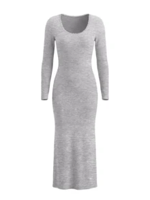 LovelyWholesale Women'S Casual Round Neck Long-Sleeved Bodycon Rib Knit Long Summer Dress For Women - Grey - View 5