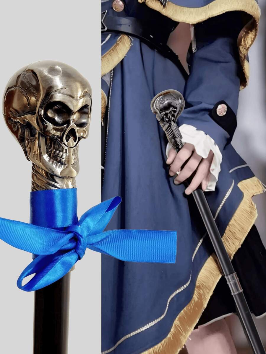 1pc Dual-Color Halloween Gothic Skull-Shaped Creative Metal Wizard Long Magic Wand, Detachable Skull Pattern Fashion Walking Cane, Mediterranean Ramadan Ramadan Arabic Festival Prop, Casual Vintage Scepter, Cosplay Game Prop, Magician Performance Wand, Elegant High-End British Men's Gift, Suitable For Daily Use, Creative School Performance - Multicolor - View 1