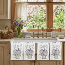 2/4/48pcs Spring Vase Watercolor Floral Print Kitchen Towels - Ultra Soft, Absorbent Polyester Dishcloths And Hand Towels, Perfect For Holiday Decor, Kitchen Decor, Party Decor - Multicolor - View 3