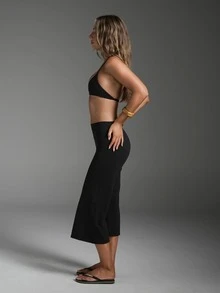 High Waist Wide Leg Capri Pants, Casual Pure Black Loose Capri Pants, Comfortable Slimming And Versatile Sports - Black - View 6