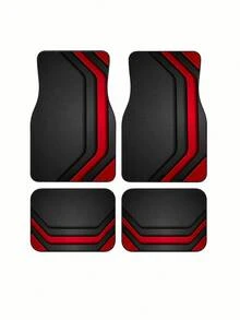 4pcs Universal Red Striped Car Floor Mats, Waterproof Anti-Slip Rubber Bottom, Stain-Resistant Wear-Resistant Trimmable, Suitable For Sedans, SUVs, Trucks, Daily Driving Vehicle Interior Protection - A - View 8