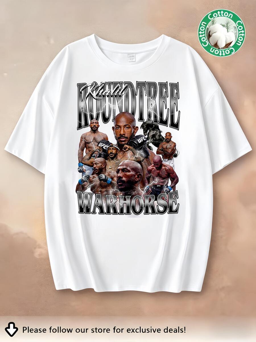Khalil Rountree War Horse MMA T-Shirt, Combat Sports Graphic Tee - 白色 - 查看 1