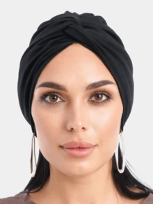 1pc Solid Color Women's Headscarf Hat, Yoga Cap, Turban, Ready-To-Wear Muslim Headscarf - Black - View 2