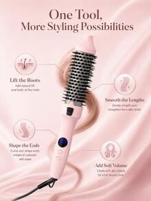 GENAI Electric Thermal Brush, Straight & Curling Two-In-One + Negative-Ion Care And Anti-Frizz With Fast Heating And Stable Temperature, Hair Straightening Brush For Daily Home Styling, Travel Friendly, Salon-Quality Results, Perfect Holiday Gift - US A Type Plug(110-127V) - View 3