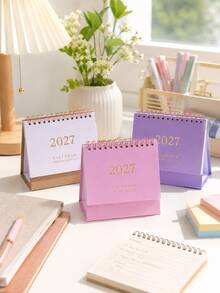 1件 2027年桌曆－緊湊垂直翻頁設計，耐用金屬環裝訂，清晰月度版面，適用於居家辦公或學校組織管理 - 彩色 - 查看 6