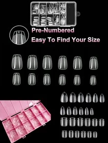 120pcs Short Almond Shaped Pre-Shaped Acrylic Nail Tips, Semi-Matte Full Coverage Square Clear Gel Press-On False Nails, For Nail Extension, Home DIY Manicure - Multicolor - View 1