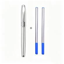 奢華黑銀金屬圓珠筆禮盒組，含 2 支替換筆芯，頂級順滑書寫商務簽名筆，附禮盒，適合父親節、畢業禮、企業商務男士禮品 - 無盒子套裝 - 查看 12