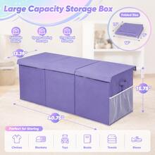 3-Grid Kids Toy Storage Box, Foldable Fabric Storage Organizer With Mesh Pockets, Large Capacity 40 X 14 X 16 Inches, Purple Toy Storage Bin For Nursery And Bedroom Organization - 紫色 - 查看 5