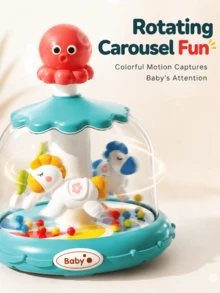 按壓旋轉旋轉木馬玩具 吸盤桌面玩具 幼兒玩具 趴臥時間玩具 爬行玩具 18個月以上玩具 女孩男孩禮物 感官玩具 - 彩色 - 查看 5