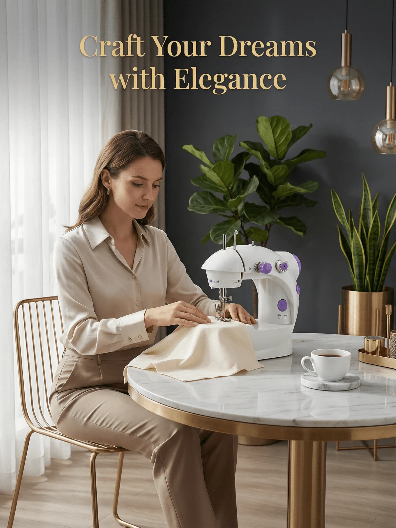 Mini máquina de coser eléctrica para uso doméstico, máquina de coser portátil de escritorio para principiantes, máquina de coser de doble velocidad y doble hilo con luz LED, máquina de coser con tensión de hilo ajustable y sobrehilado, adecuada para reparación de ropa hecha a mano DIY en el hogar - Púrpura malva - Ver 1