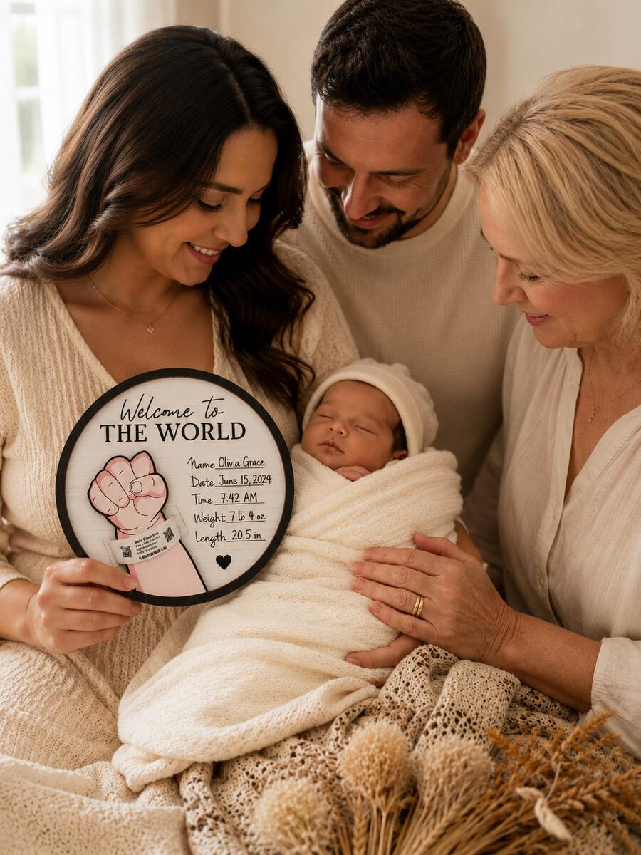 Baby Announcement Sign With Hospital Band Fist Design -Baby Essentials Newborn Newborn Photoshoot Prop Baby Shower Gift Hospital Bag Essentials - Multicolor - View 1
