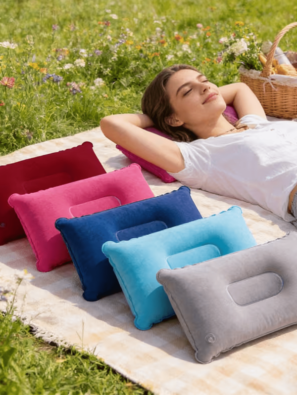 Inflatable Travel Pillow - Portable Ultra-Light Inflatable Camping Pillow With Neck And Waist Support; Washable Inflatable Pillow Suitable For Airplane, Car, Office Nap, Hiking And Backpacking, Multi-Functional Travel Pillow For Various Occasions
