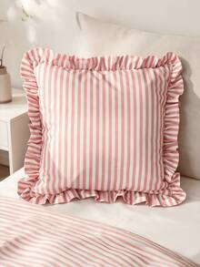 1pc Korean Style Soft Striped Ruffle Pillow Case, Fresh INS Style Bed Head Sofa Decor Square Pillow Cover - No Pillow Insert - Multicolor - View 9