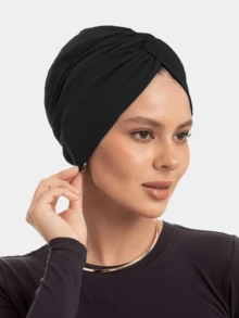 1pc Black Headscarf Hat For Women, Convenient For Daily Wear And Travel - Black - View 2
