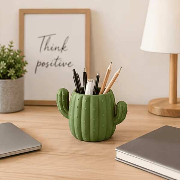 3D Printed Pen Holder, Creative Cactus Design, PLA Material, Desktop Storage, Can Store Pens, Markers, Scissors And Rulers, Japanese Style Stationery Storage Can, Creative Office Desk Accessory, Makeup Brush Holder, Suitable For Home Office, Study, Vanity, School And Other Places. Suitable For Home Decor, Back To School Season.
