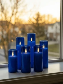 2/3/4/5pcs Battery Operated Flickering Flameless Candles, Suitable For Home Decor, Wedding, Valentine's Day, Table Centerpiece - Klein Blue - View 3