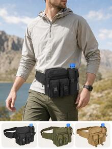 Multifunktionale Hüfttasche, taktische Bauchtasche mit Wasserflaschenhalter, Mehrfach-Taschen Hüftgürtel-Tasche für Männer und Frauen, verstellbare Outdoor-Hüfttasche, Crossbody-Brusttasche, Handy-Tasche für Wandern, Camping, Radfahren, Motorrad, Reisen - A - Übersicht 3