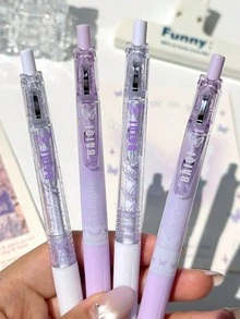 4pcs. Dreamy Purple Mist Fairy Butterfly Clickable Neutral Pens. 0.5mm Tip. Black Ink. Transparent Gradient Shell, Premium Fashionable Black Ballpoint Pens. Suitable For Diary Writing And Project Writing. Perfect For Student Exams And Practice. Perfect For Back To School Season. - Purple Mist - View 9