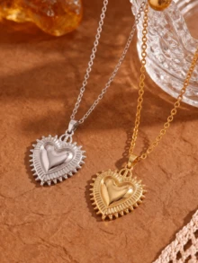 1 Stück übertriebener Herz-Leucht-Anhänger im europäischen & amerikanischen Stil, 18K vergoldeter Herz-Anhänger Halskette, zarte elegante Edelstahl Halskette, Valentinstag Geschenk, Thanksgiving Geschenk, Strand Geschenk, Unisex Schmuck, geeignet für Männer & Frauen, wasserfest & farbbeständig - Verschiedenfarbig - Übersicht 3