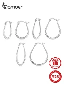 Bamoer S925 Sterling Silver Teardrop Oval Earrings, Minimalist European Style Women's Jewelry - Silver - View 13