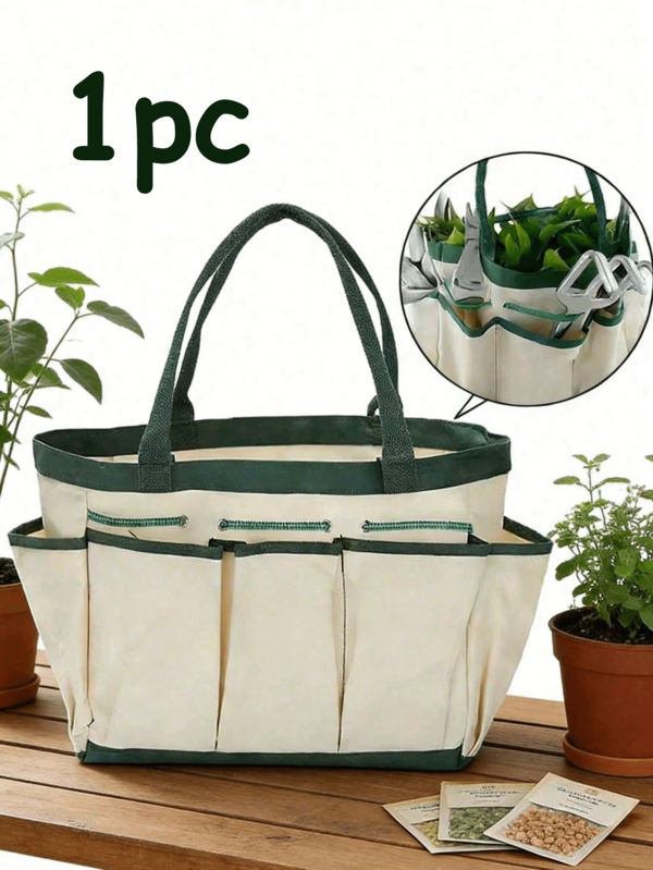 1pc Large Capacity Gardening Tool Storage Bag, Compartment Design, Waterproof And Stain-Resistant, Portable Gardening Supplies, Unisex, Storage Tote Bag, Suitable For Outdoor Gardening, Travel Camping, Travel Essentials, Home Supplies, Gardening Equipment