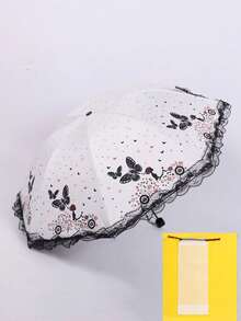 Butterfly Lace Edge Black Parasol, Dual-Use For Sun And Rain, UV Protection Sun Umbrella With Vintage Lace Trim, Lightweight And Compact, Suitable For Beach, Travel, Daily Commute, Outdoor Walks, Perfect For Women, Girls, Ladies, Great Father's Day Gift, Independence Day Essential, Graduation Season Essential, Summer Accessory - Multicolor - View 13