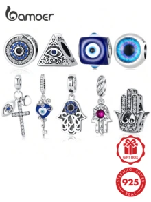 bamoer 1颗925纯银蓝色眼睛吊坠珠，适合女性DIY手链项链，万圣节饰品 - 銀色 - 查看 2