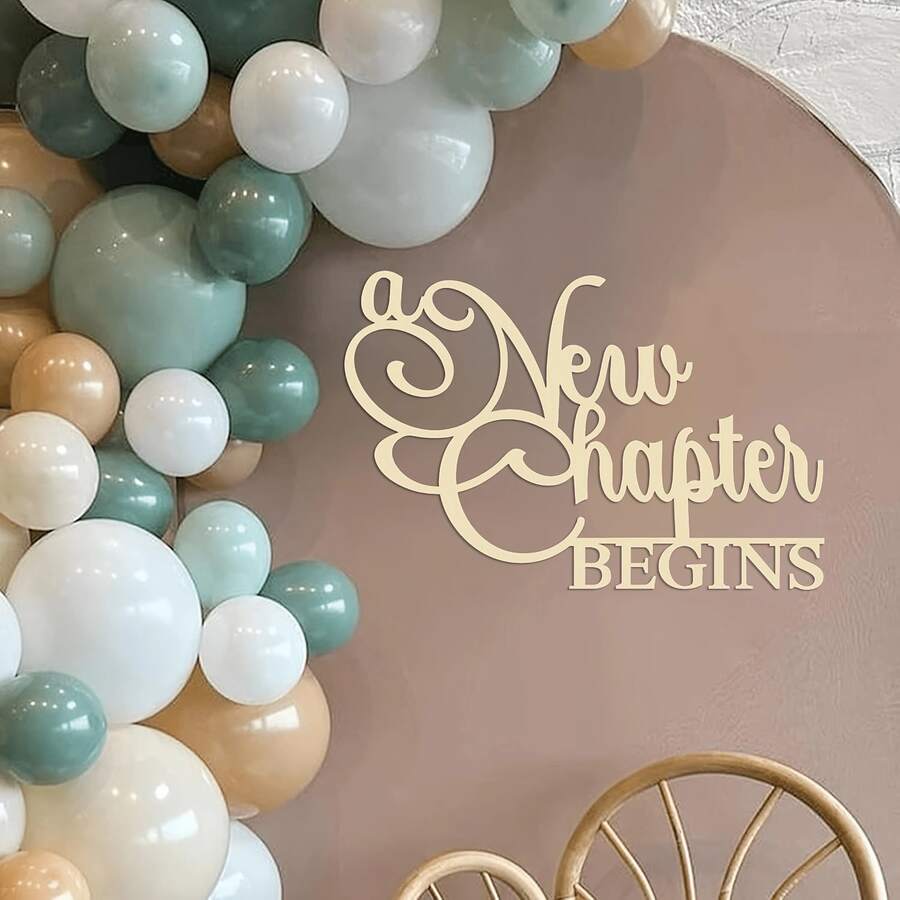 "A New Chapter Begins" Sticker Suitable For Background Decoration, Rustic Wedding Wall Decor, Engagement, Birthday, Anniversary Party Seating Arrangement: Home & Kitchen - 1PC - View 1