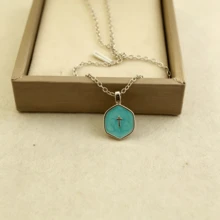 14K Gold Plated Delicate Cross Necklace For Women, Minimalist Simple Cross Pendant Necklace, Cute Small Cross Charm Necklace, Elegant Religious Jewelry Gift, Suitable For Women And Teens, Wear All Year Round, Also Suitable For Christmas - Cross On a Blue Background With Dripping Oil - View 5