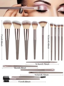 Set de 15 piezas de brochas de maquillaje con mango dorado champán, cerdas sintéticas suaves para polvo, rubor, base, contorno, sombra de ojos, difuminado y cejas, kit completo de maquillaje facial, herramienta de belleza profesional para maquillaje diario y de salón - Multicolor - Ver 7
