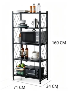 Foldable Multi-Layer Floor Storage Rack - No-Assembly Folding Floor Stand With Universal Casters, Movable, Space-Saving, Sturdy And Durable, Available In Multiple Sizes, Ideal For Storage And Organization In Kitchens, Living Rooms And Studies - Multiple Specifications - View 12