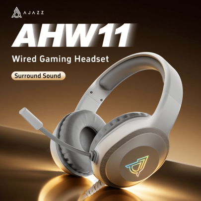 Auriculares con cable AJAZZ AHW11, iluminación RGB, uso prolongado sin presión, almohadillas de proteína biónica de cobertura completa aislantes de sonido y cómodas, micrófono omnidireccional, sonido envolvente virtual 7.1, chip de tarjeta de sonido para juegos, auriculares para juegos/auriculares para juegos