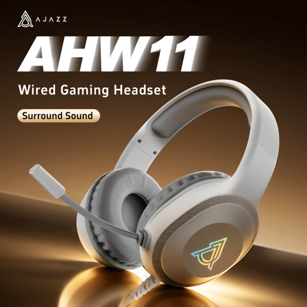 AJAZZ AHW11 Wired Over-Ear Headphones, RGB Lighting, Pressure-Free Long Wear, Full-Cover Bionic Protein Ear Cushions Sound-Isolating And Comfortable, Omnidirectional Microphone, Virtual 7.1 Surround Sound, Gaming Sound Card Chip, Gaming Headset/Gaming Headphones