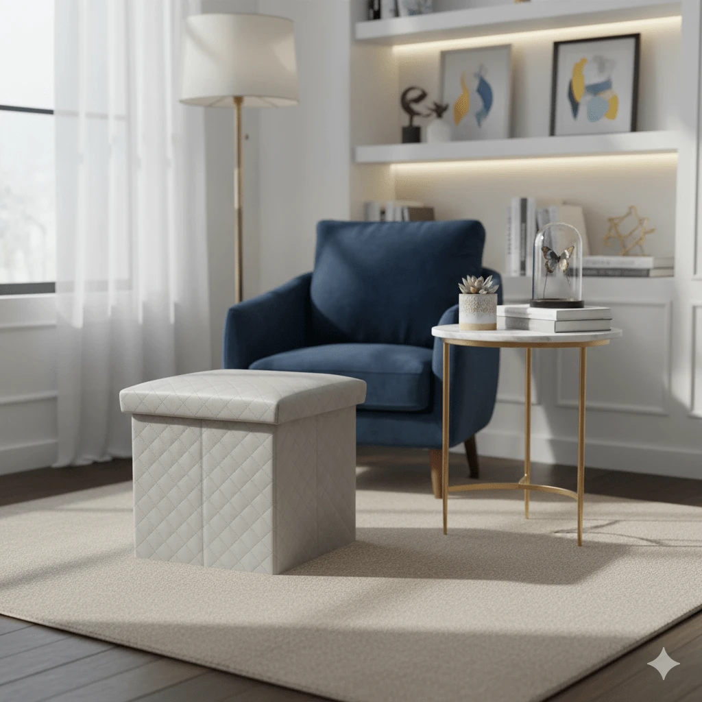 Tabouret avec motif en relief et espace de rangement | Double fonction : assise et rangement, disponible en différentes tailles et couleurs pour embellir votre intérieur - Kaki - Voir 1