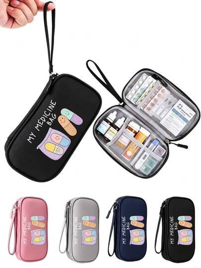 "MY MEDICINE BAG" Bolsa de Remédios Vazia com Estampa de Cápsula e Design de Zíper para Viagem, Bolsa de Armazenamento de Remédios Vazia com Design de Compartimento, Bolsa de Armazenamento Vazia Leve e Particionada, Bolsa de Remédios Vazia Portátil Unissex. Adequada para Uso Diário, Doméstico, Viagem e Caminhada. Pode Armazenar Vários Remédios Comuns Domésticos, Cotonetes e Curativos. Adequada como Presente para Professores, Páscoa, Aniversário, Presentes de Feriados para Família e Idosos, Presentes para Professores. Apenas Bolsa Vazia