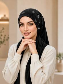 1PC/2PCS Women's Triangle Solid Color Rhinestone Headscarf, Non-Slip Islamic Solid Color Casual Underscarf, Simple Versatile, Soft Comfortable Skin-Friendly, Suitable For Daily Wear, Suitable For All Seasons - 1PC - Rhinestone Triangle Scarf - View 2