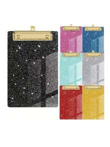 Sparkling Sequin Acrylic Clipboard, Durable PMMA Material, 6 Vibrant Colors, With Metal Frame And Glittering Sequins, Compact And Portable Design, Suitable For Classroom, Office, School, Notebook And Diary, Teacher Gift, Back To School - Multicolor - View 3