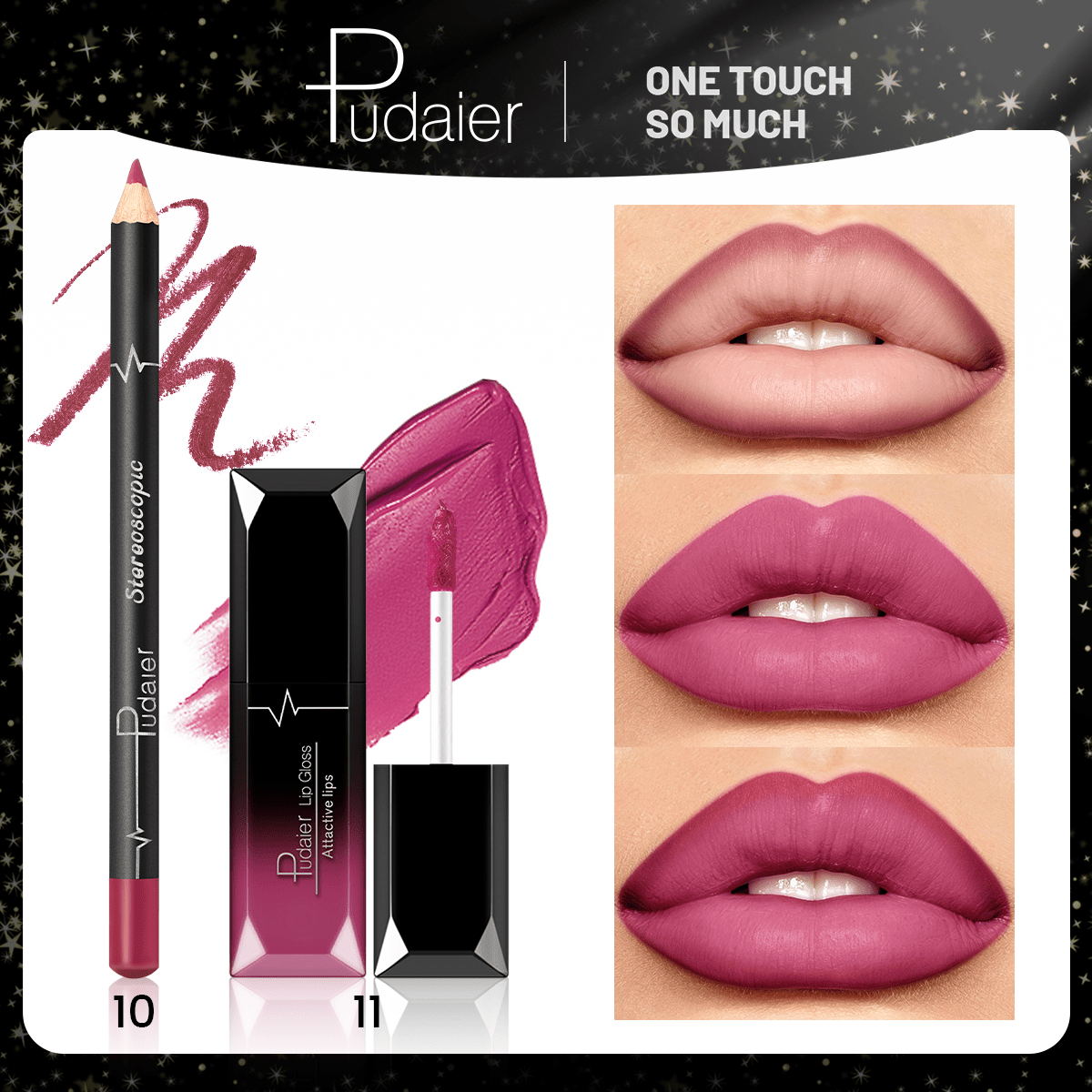 Shein 10+11 Pudaier Matte Lip Gloss And Lip Liner Set - Soft Matte Velvet Finish, Long-Lasting Waterproof, Nude And Bold Shades, Suitable For All Occasions Lip Makeup Set, Compatible With Various Makeup Styles