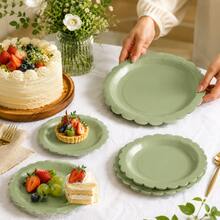 5/10/25 Pcs Green Hollow Lace Paper Plates, Dual Sizes 7/9 Inches, Perfect For Weddings, Birthday Parties & Party Decorations - Multicolor - View 4