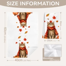 MEMNUN 2 Pcs Autumn Cute Striped Scarf Cat Print Pattern Kitchen Towel Dishcloth, Ultra-Fine Microfiber Polyester Material, Autumn Maple Leaf Pumpkin Hello Fall Decorative Hand Towel, Thanksgiving Home Fabric Hanging Towel, Home Decor, Kitchen Decor, Fall Decor, Suitable For Restaurant, Kitchen, Home Decoration And Gift, 40*60cm/45*70cm - Multicolor - View 3