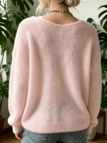 Women's Plus Size Semi-Sheer Loose Casual Sweater Pink - Pink - View 3