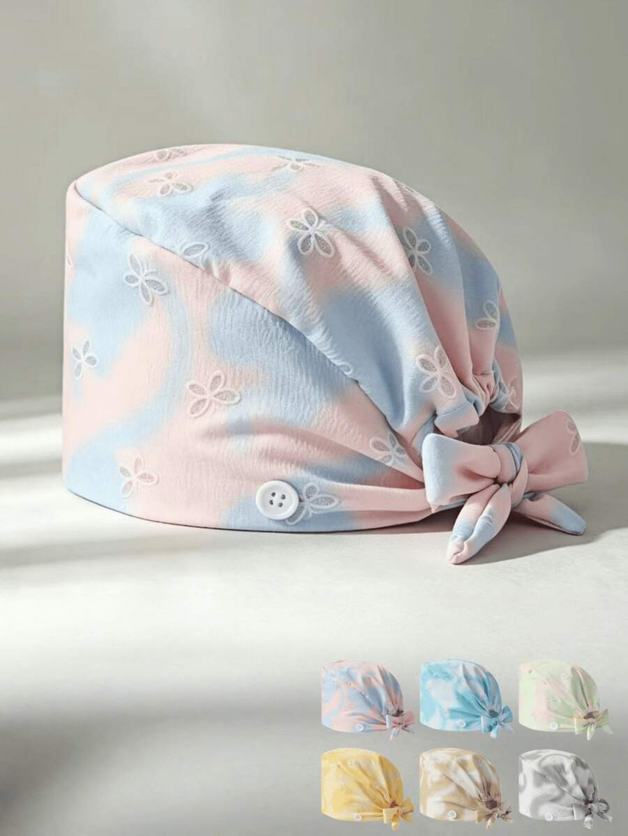 1 pieza Gorro quirúrgico ajustable con patrón degradado de espuma para mujer, talla única, absorbente de sudor, banda elástica, adecuado para salón de belleza, hospital de mascotas, médico, enfermera, trabajo de saneamiento y limpieza - Colores degradados - Ver 1