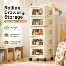 Stackable Rolling Drawer Storage Cabinet With Wheels, 5 Tier Multi-Tier Storage Organizer, PP Material Storage Bins With Handles For Home Organization, Bedroom, Nursery, Entryway, Tool-Free Assembly, Space Saving Mobile Storage, US Local Delivery - Multicolor - View 3