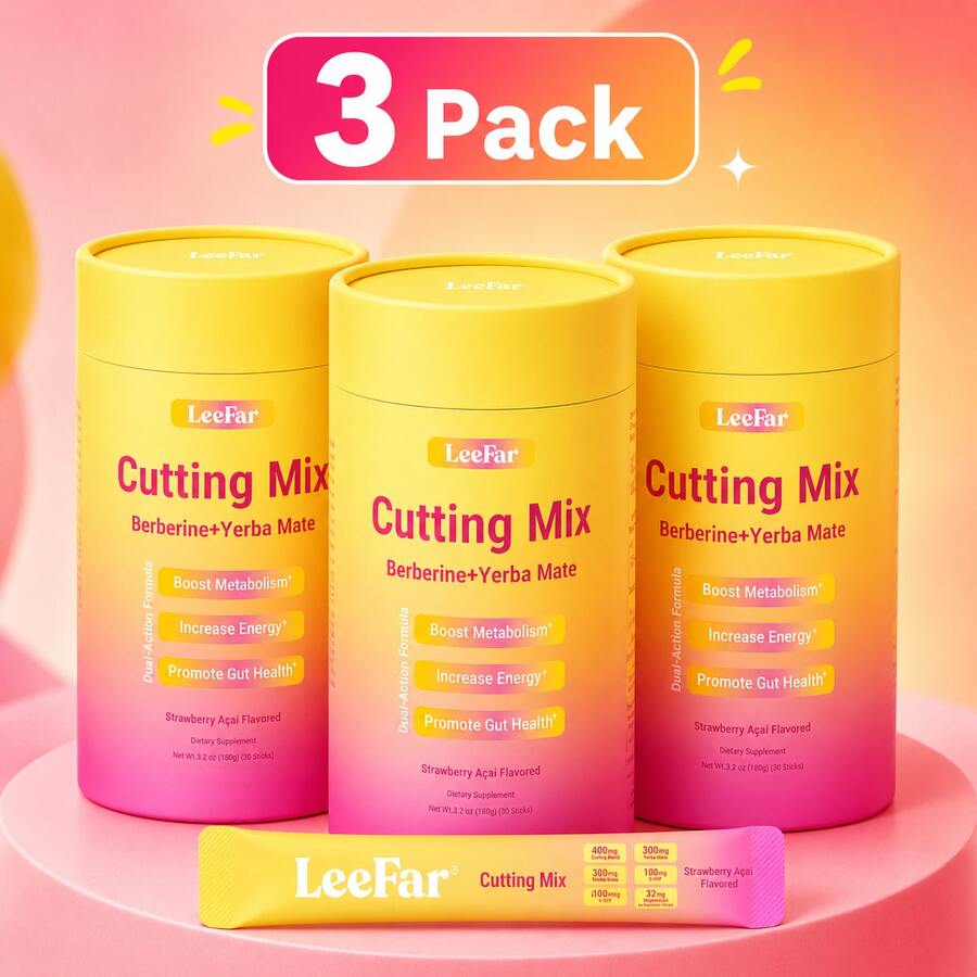 [3 Piece]LeeFar Cutting Drink Mix, Strawberry Acai Flavor, Craving Control Support & Gut Health Drink Powder, Clean Energy Wellness Mix With Berberine, Yerba Mate, 5-HTP, Chromium & Magnesium, Vegan Gluten-Free, 30 Servings - 3 件套 - 查看 1