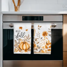MEMNUN 2件裝秋季水彩向日葵南瓜楓葉印花廚房抹布洗碗布，超細纖維聚酯材質 Hello Fall 秋季乾燥花裝飾手巾，感恩節居家布藝掛巾，適合餐廳、廚房、居家裝飾與送禮，40*60cm/45*70cm - 彩色 - 查看 5