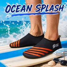 Zapatos de agua para hombre: Con un diseño de rayas diagonales negras y naranjas, una parte superior transpirable y elástica para un fácil poner y quitar, y una suela ligera, - Negro - Ver 3