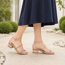 Girls' Low Chunky Heel Sandal With Rhinestones And Straps For Parties - Klicpé - Coral Orange - View 3