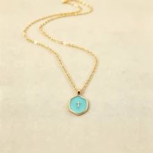 14K Gold Plated Delicate Cross Necklace For Women, Minimalist Simple Cross Pendant Necklace, Cute Small Cross Charm Necklace, Elegant Religious Jewelry Gift, Suitable For Women And Teens, Wear All Year Round, Also Suitable For Christmas - Cross On a Blue Background With Dripping Oil - View 10